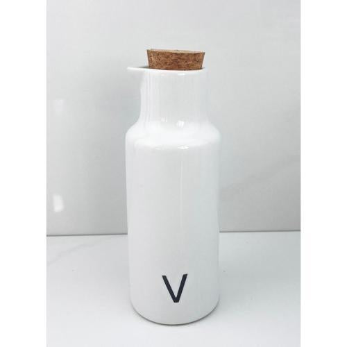 Nouveau Vinegar Bottle Ceramic Bamboo Lid White