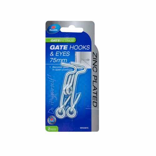Zenith Gate Hooks & Eyes 75mm Zinc Plated Pack of 2
