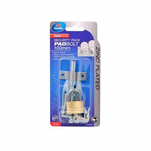 Zenith Padbolt Security Pack 100mm Zinc Plated
