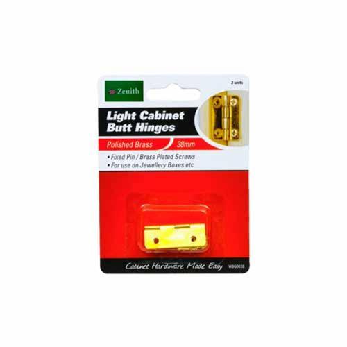 Zenith Light Cabinet Butt Hinges 38mm Brass Pack of 2