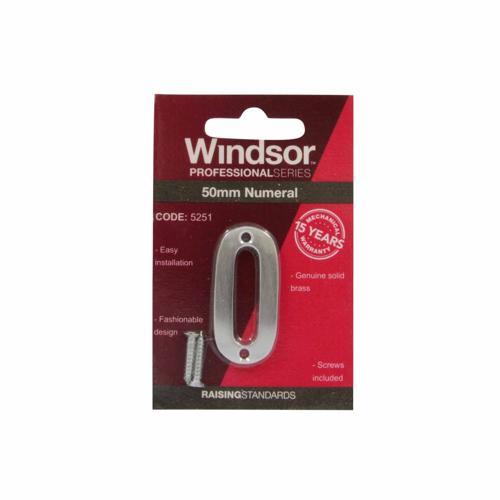 Elements Hardware Modern Numeral #0 50mm Satin Chrome Finish