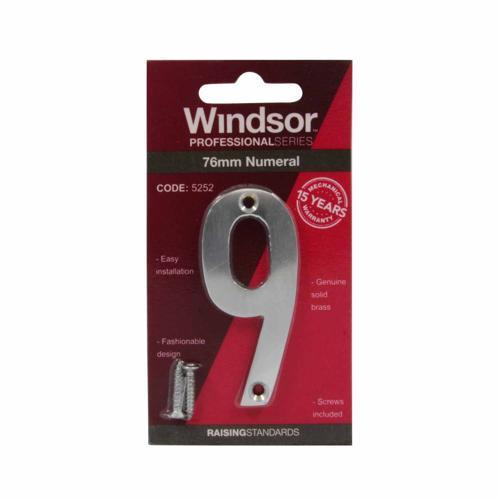Elements Hardware Modern Numeral #9 76mm Satin Chrome Finish