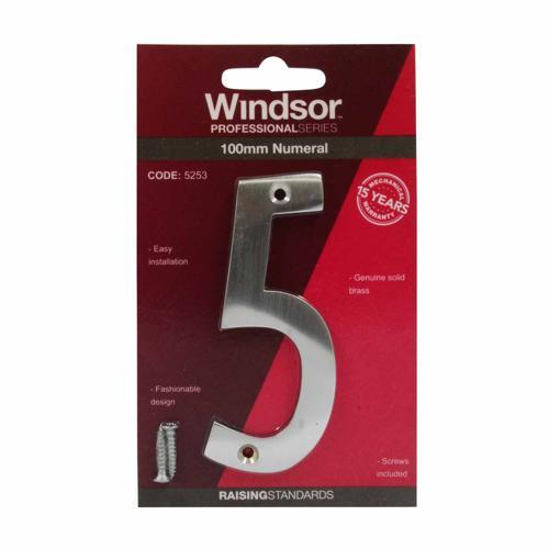 Elements Hardware Modern Numeral #5 100mm Satin Chrome Finish