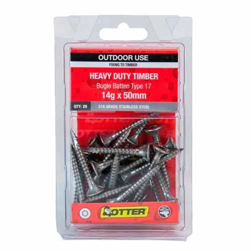 Otter Heavy Duty Timber Screws 14g X 50mm Pack of 25 Stainless Steel