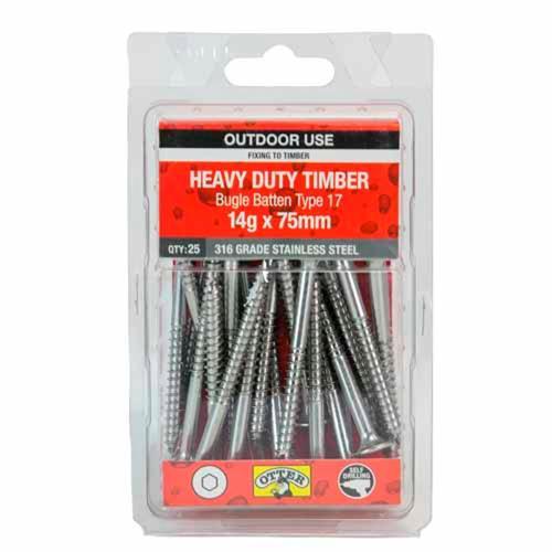 Otter Heavy Duty Timber Screws 14g X 75mm Pack of 25 Stainless Steel