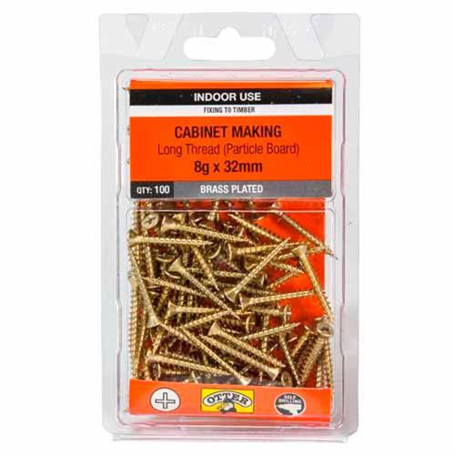 Otter Cabinet Making Screws 8g X 32mm Pack of 100 Brass Plated