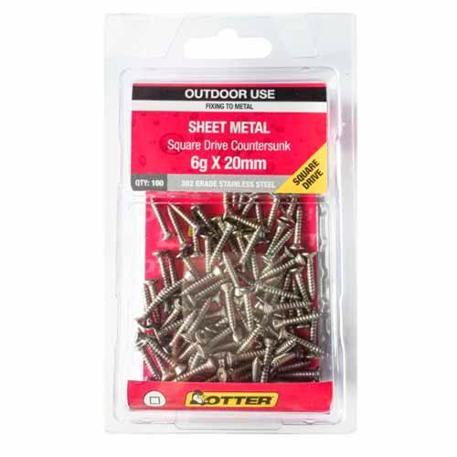 Otter Sheet Metal Screws 6g X 20mm Pack of 100 Stainless Steel