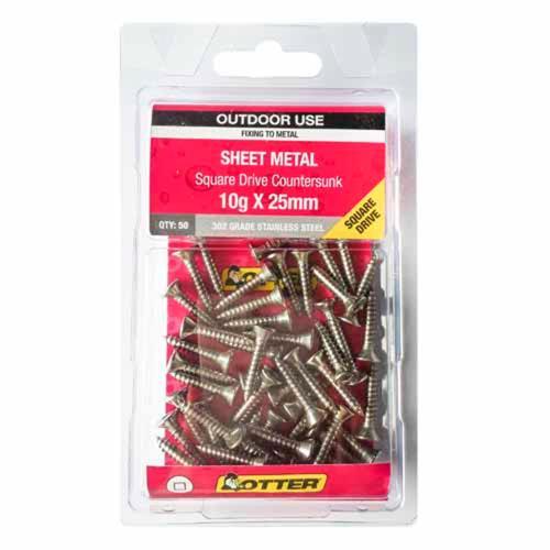 Otter Sheet Metal Screws 10g X 25mm Pack of 50 Stainless Steel SECS10252SQ