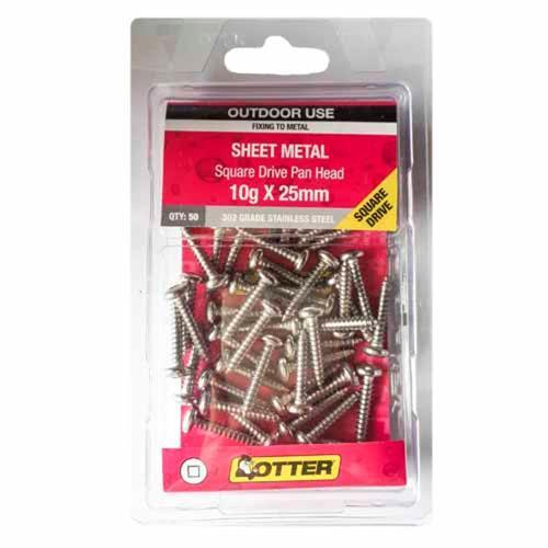 Otter Sheet Metal Screws 10g X 25mm Pack of 50 Stainless Steel SEPS10252SQ