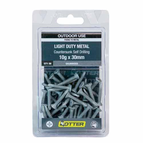 Otter Light Duty Metal Screws 10g X 30mm Pack of 50 Galvanised SLEG10302