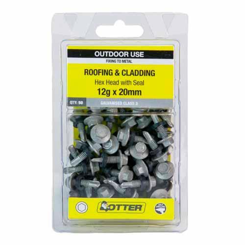 Otter Roofing & Cladding Metal Screws 12g X 20mm Pack of 50 Galvanised