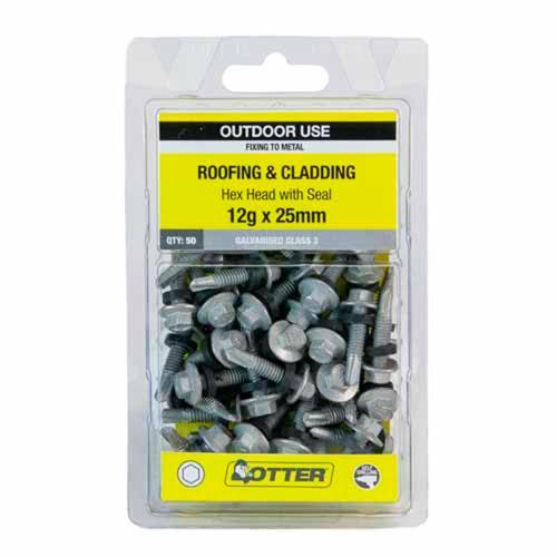 Otter Roofing & Cladding Metal Screws 12g X 25mm Pack of 50 Galvanised