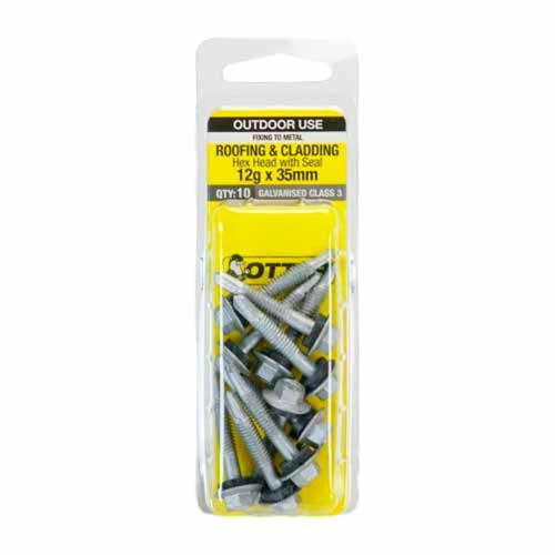 Otter Roofing & Cladding Metal Screws 12g X 35mm Pack of 10 Galvanised