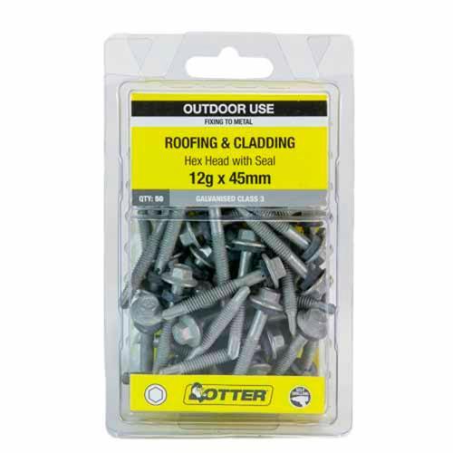 Otter Roofing & Cladding Metal Screws 12g X 45mm Pack of 50 Galvanised