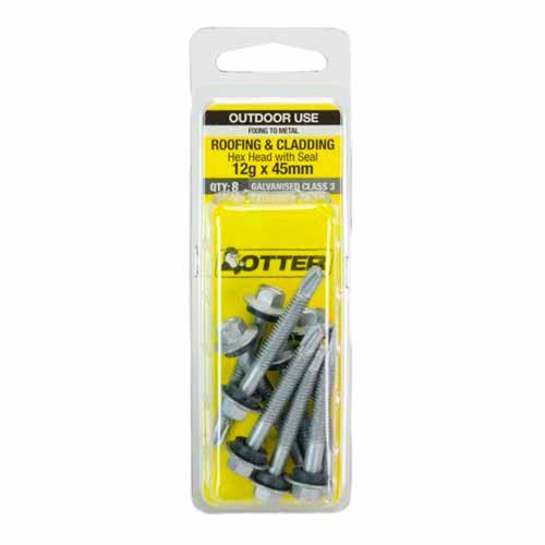Otter Roofing & Cladding Metal Screws 12g X 45mm Pack of 8 Galvanised
