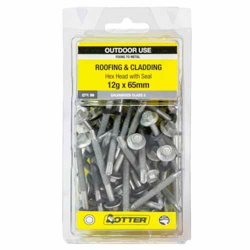 Otter Roofing & Cladding Metal Screws 12g X 65mm Pack of 50 Galvanised