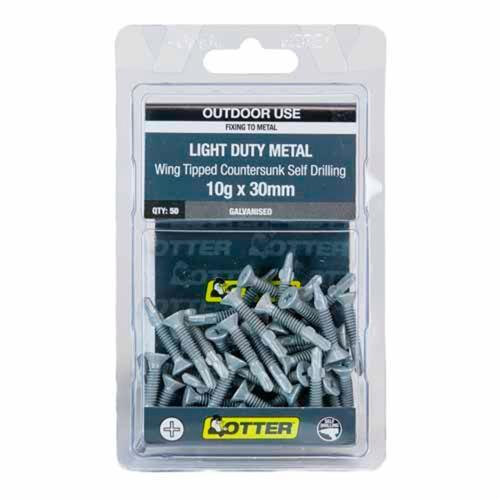 Otter Light Duty Metal Screws 10g X 30mm Pack of 50 Galvanised SLWG10302