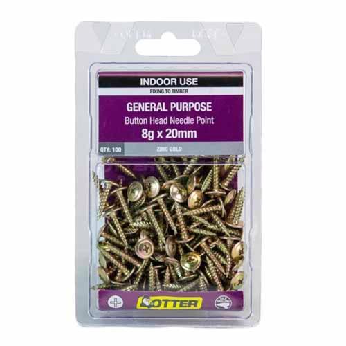 Otter Timber Screws 8g X 13mm Pack of 100 Zinc Gold Plated TIBD08203