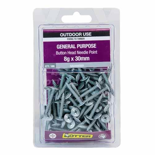 Otter General Purpose Timber Screws 8g X 30mm Pack of 100 Galvanised