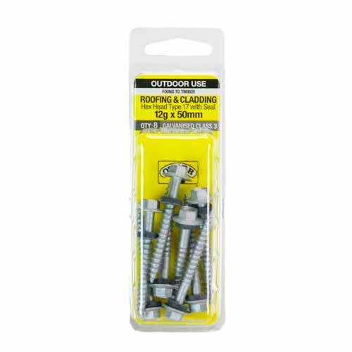 Otter Roofing & Cladding Timber Screws 12g X 50mm Pack of 8 Galvanised TING1250P