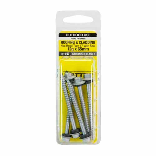 Otter Roofing & Cladding Timber Screws 12g X 65mm Pack of 6 Galvanised TING1265P