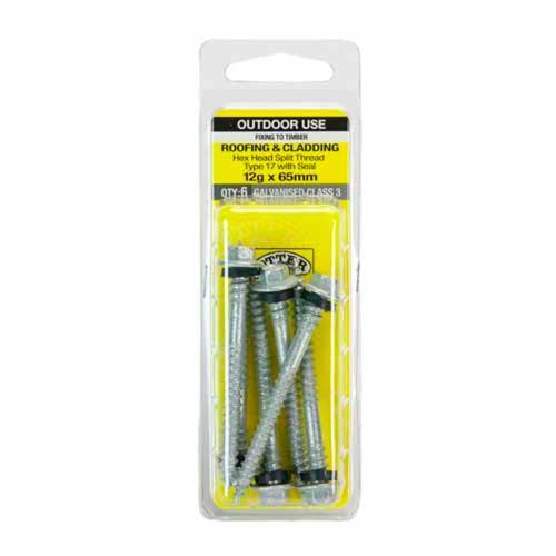 Otter Roofing & Cladding Timber Screws 12g X 65mm Pack of 6 Galvanised TISG1265P