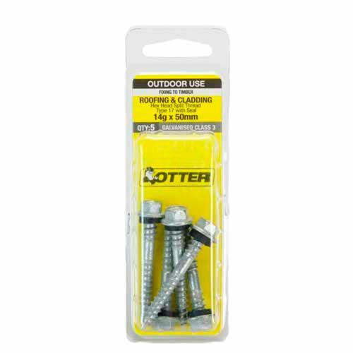 Otter Roofing & Cladding Timber Screws 14g X 50mm Pack of 5 Galvanised