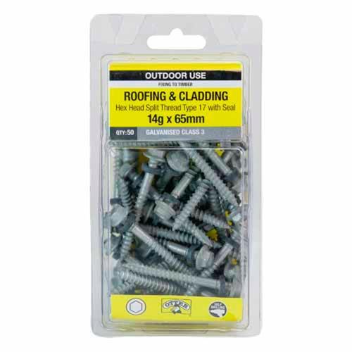 Otter Roofing & Cladding Timber Screws 14g X 65mm Pack of 50 Galvanised