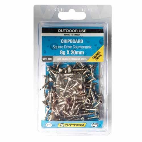 Otter Chipboard Screws 8g X 20mm Pack of 100 Stainless Steel 304