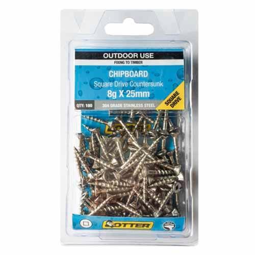 Otter Chipboard Screws 8g X 25mm Pack of 100 Stainless Steel 304