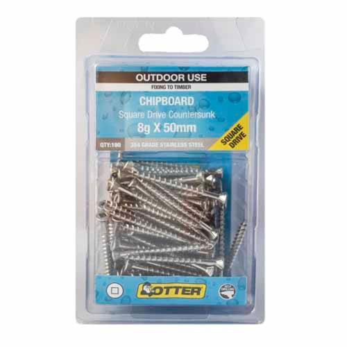Otter Chipboard Screws 8g X 50mm Pack of 100 Stainless Steel 304