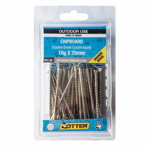 Otter Chipboard Screws 10g X 75mm Pack of 50 Stainless Steel 304