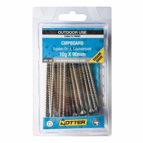 Otter Chipboard Screws 10g X 90mm Pack of 25 Stainless Steel 304