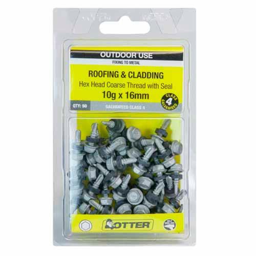 Otter Roofing & Cladding Metal Screws 10g X 16mm Pack of 50 Galvanised SLNJ10162