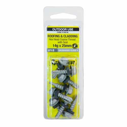 Otter Roofing & Cladding Metal Screws 14g X 25mm Pack of 8 Galvanised