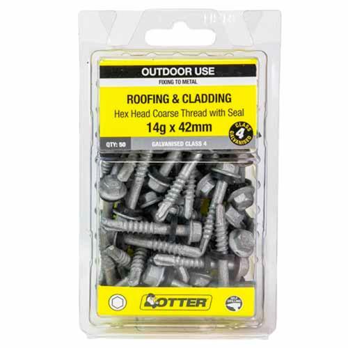 Otter Roofing & Cladding Metal Screws 14g X 42mm Pack of 50 Galvanised