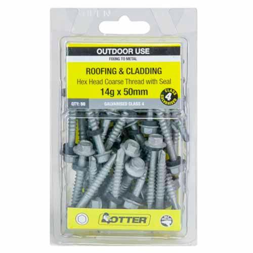 Otter Roofing & Cladding Metal Screws 14g X 50mm Pack of 50 Galvanised