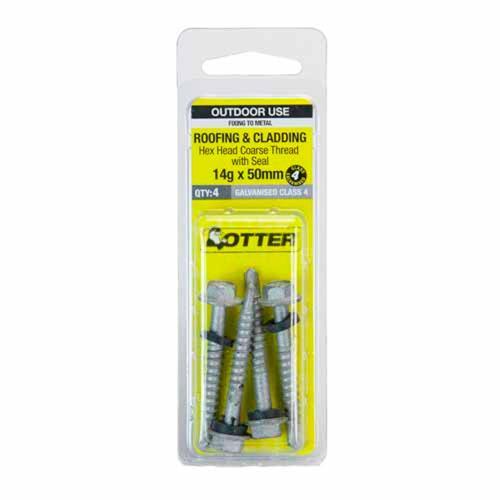 Otter Roofing & Cladding Metal Screws 14g X 50mm Pack of 4 Galvanised