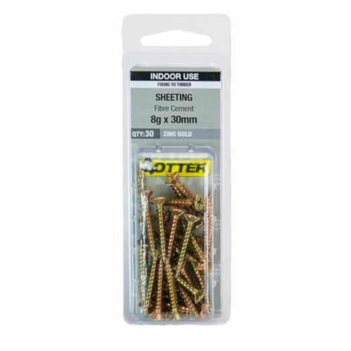 Otter Fibre Cement Sheeting Screws 8g X 30mm Pack of 30 Zinc Gold Plated