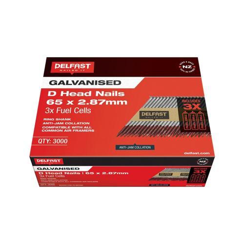 Delfast D-Head Collated Nails With Fuel Cells 65 X 2.87mm Galvanised Pack of 3