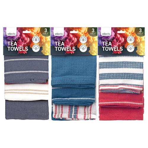 Effects Tea Towels 450 X 650mm Assorted Colours Pack of 3