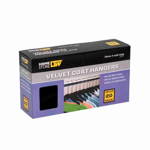 LTWI Velvet Coat Hangers 2cm 45cm 25cm Black Pack of 20