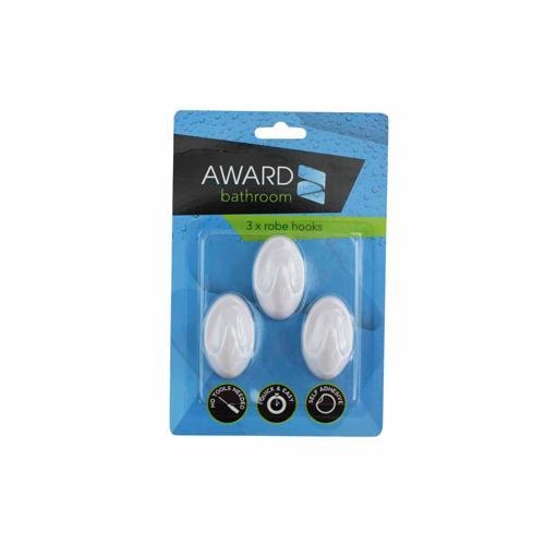 Award Set Of 3 Robe Hooks Self Adhesive White Pack of 3