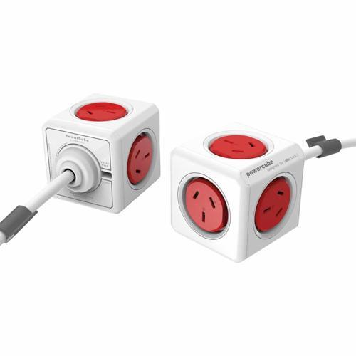 Allocacoc 5 Outlet PowerCube Surge Protected 200x64x64mm Red