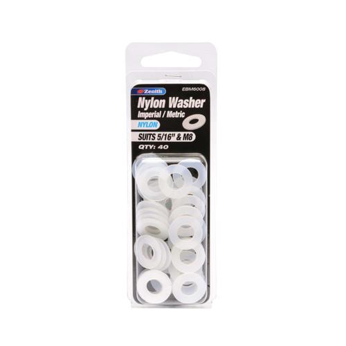 Zenith Washer 5/16 Inch & M8 Nylon Pack of 40