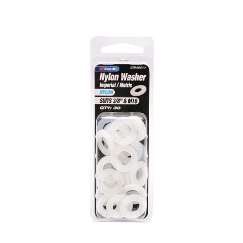 Zenith Washer 3/8 Inch & M10 Nylon Pack of 30