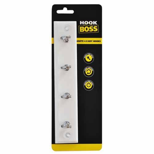 Hook Boss Key Hook Board 230mm X 45mm White With Chrome Hooks