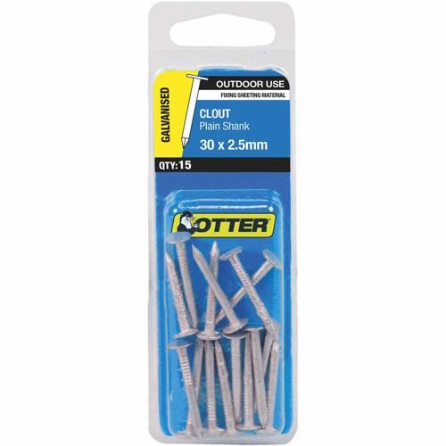 Otter Clout Nails 30 X 2.5mm Galvanised Pack of 15