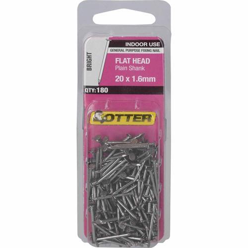 Otter Flat Head Nails 20 X 1.6mm Bright Pack of 180