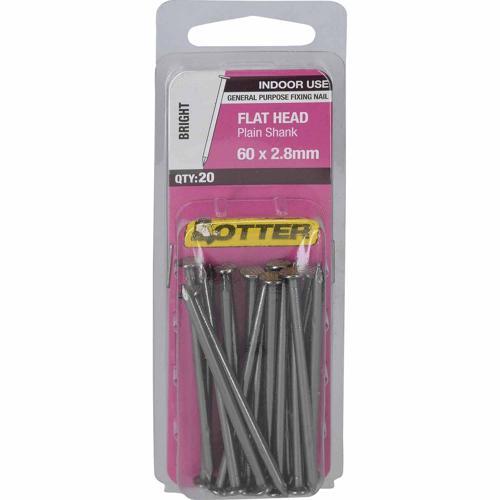 Otter Flat Head Nails 60 X 2.8mm Bright Pack of 20
